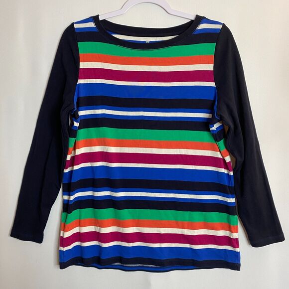 Talbots Long Sleeve Crew Neck T-Shirt Multicolor Stripes %100 Cotton Womans 1X - Picture 1 of 9